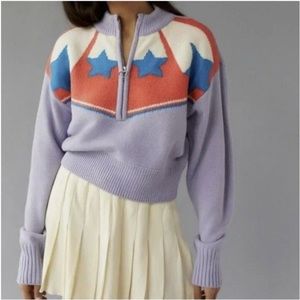 Urban Outfitters Jesse Half-Zip Sweater Lavender Stars Size medium Western